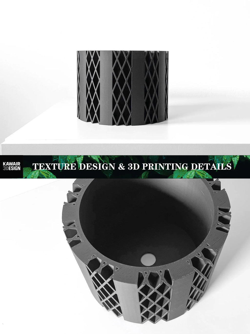 Modern 3D Printed Flower Pot Rhombus Square Texture Line Detail Home Decor Eco-Friendly pots for plants