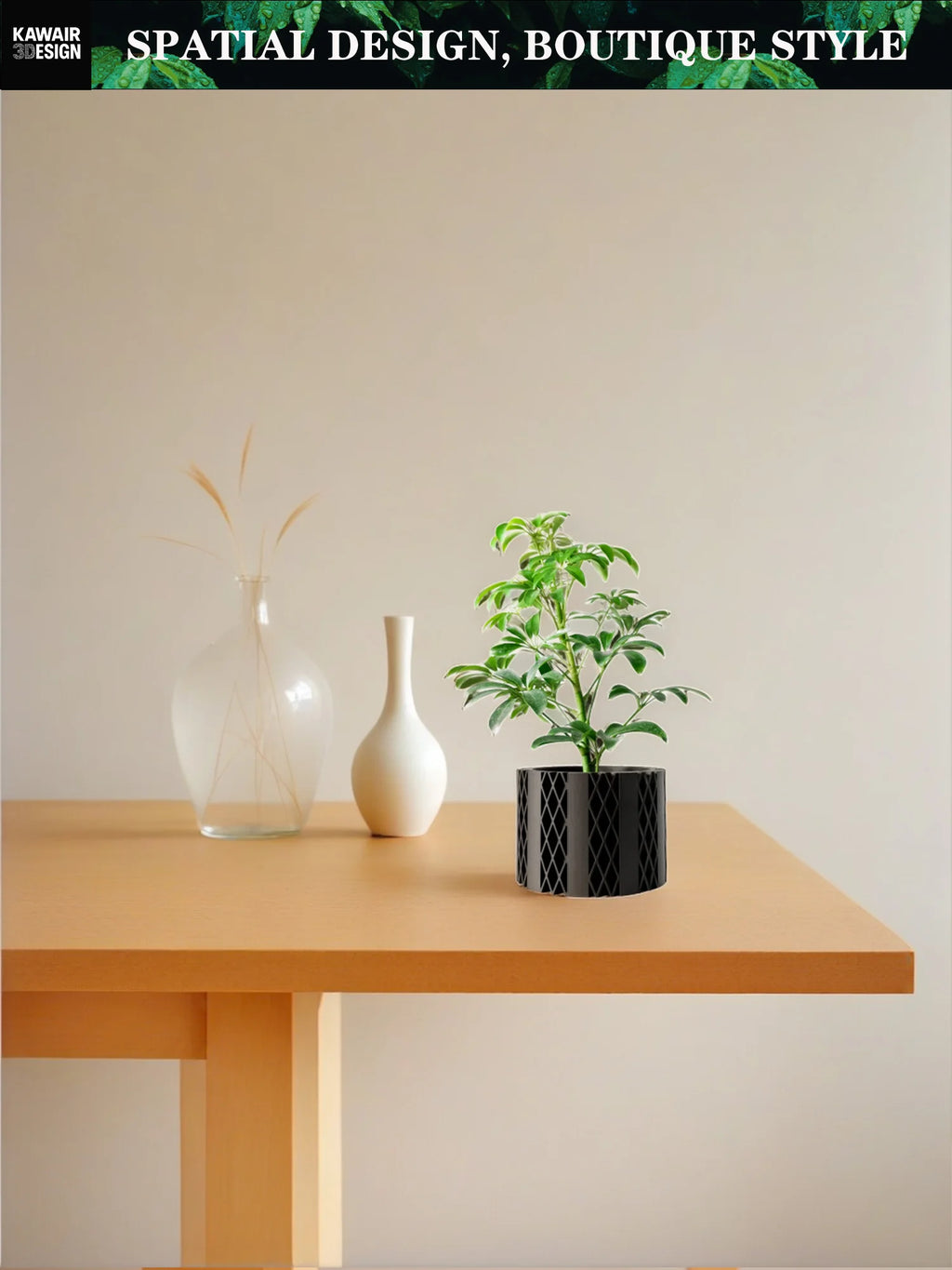Modern 3D Printed Flower Pot Rhombus Square Texture Line Detail Home Decor Eco-Friendly pots for plants