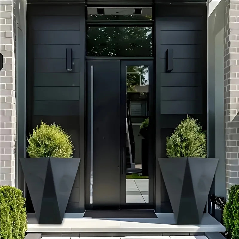 Heavy-duty flower pot with V-shaped design, black modern indoor/outdoor flower pot, suitable for living room and garden