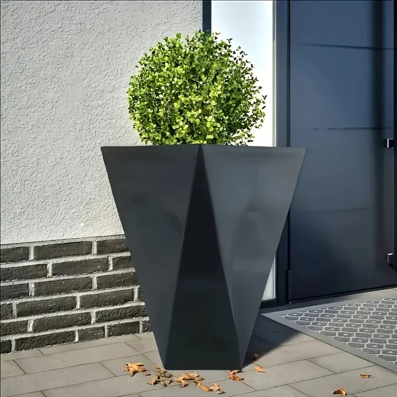 Heavy-duty flower pot with V-shaped design, black modern indoor/outdoor flower pot, suitable for living room and garden